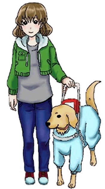 盲導犬と女性ユーザーのイラスト